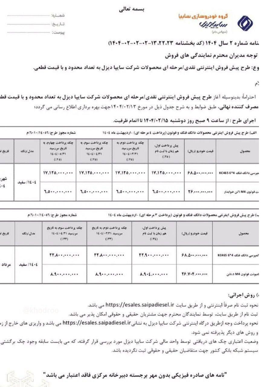 شرایط فروش سایپا دیزل